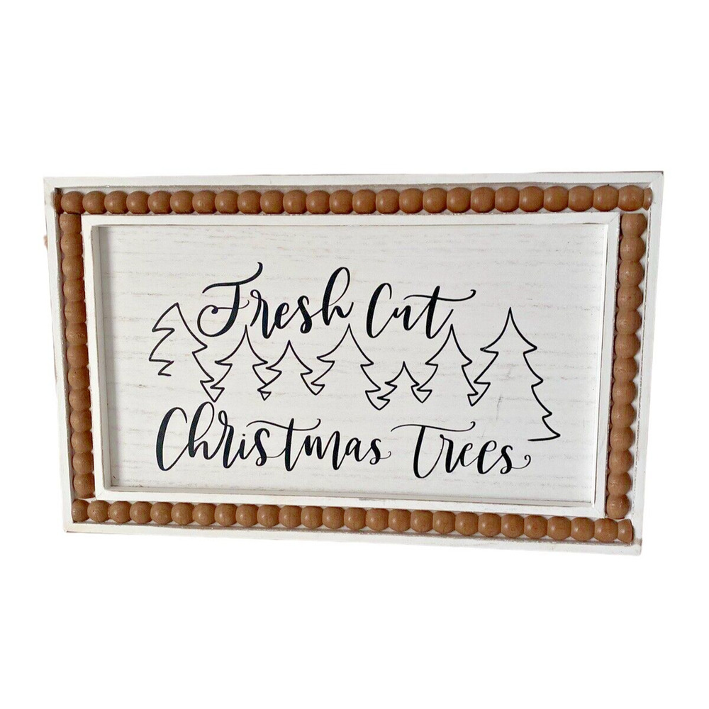 Christmas Sign Rustic Wooden Fresh Cut Trees Holiday Xmas Decor Farmhouse 16x10" - Picture 1 of 6